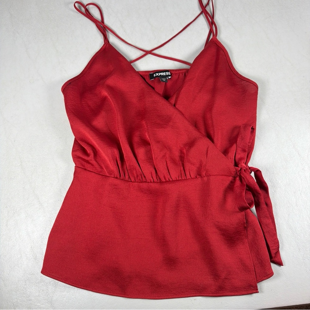 Express Brick Red Satin Like Babydoll Wrap Tank Top XS
